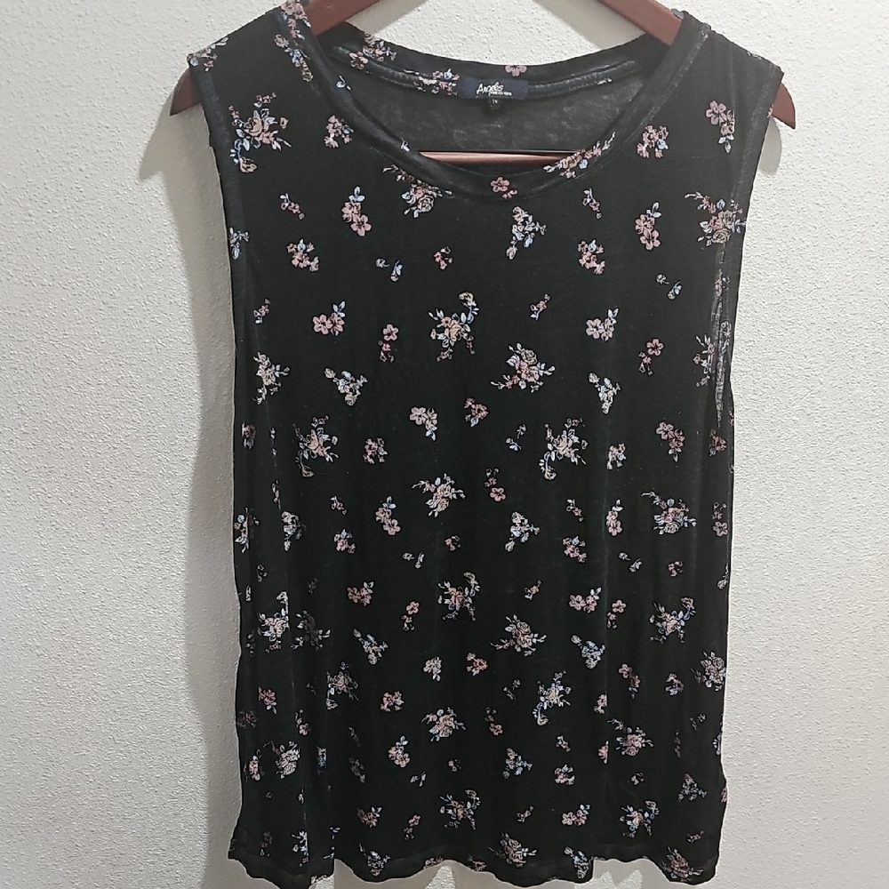 Floral Sleeveless Sheer Top - Black